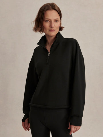 Sian Cropped Half-Zip Sweat - Black