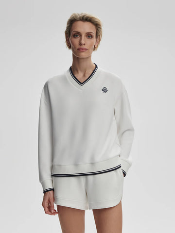 Iona V Neck Sweat - White/Navy
