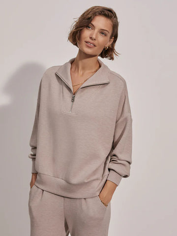 Hawley Half Zip Sweat - Taupe Marl