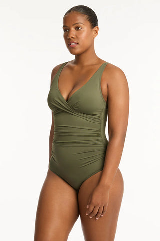 Essentials Cross Front Multifit One Piece - Khaki