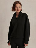 Sian Cropped Half-Zip Sweat - Black