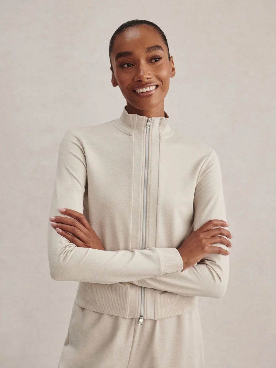 Rufus Cropped Zip-Through Sweat - Pebble Marl