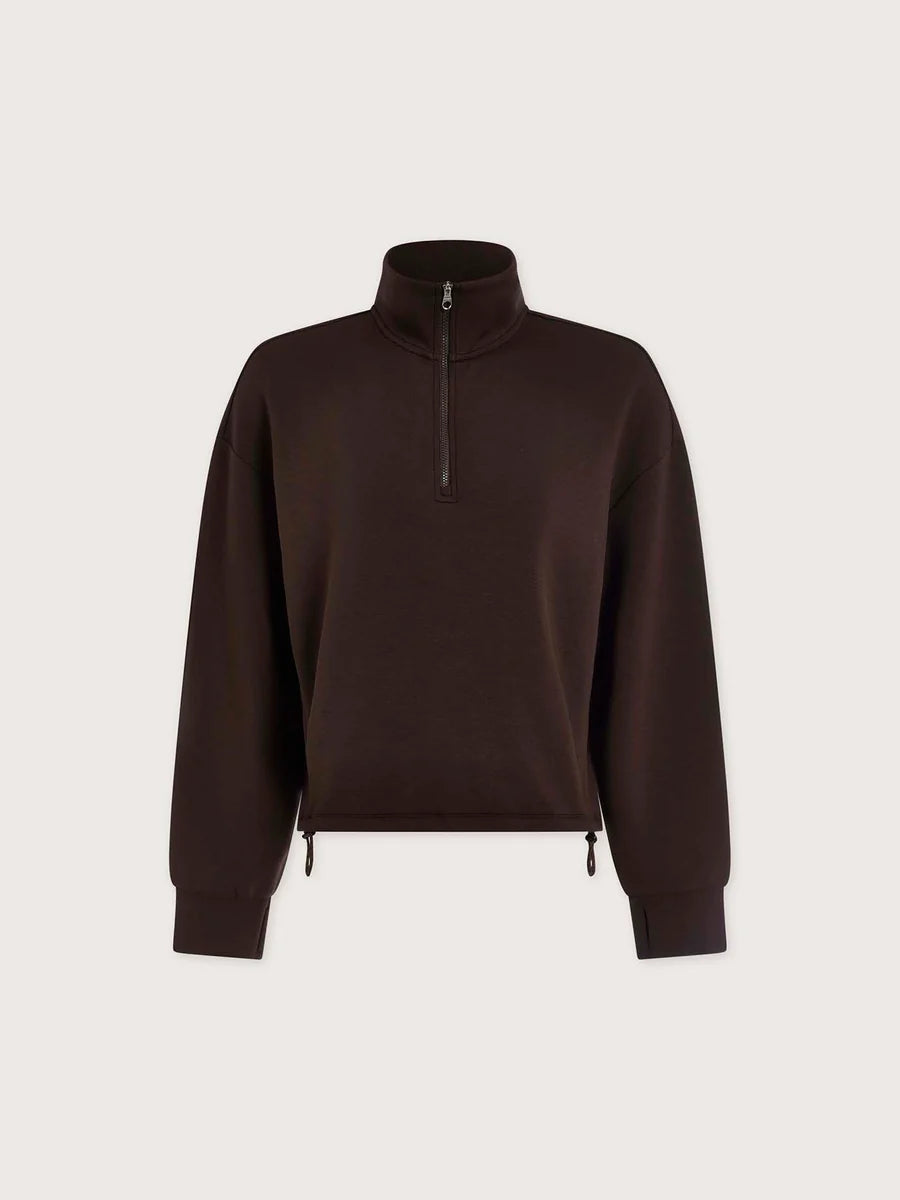 Sian Cropped Half-Zip Sweat - Coffee Bean