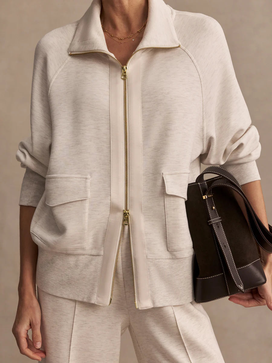 Roxbury Zip-Through Sweat - Ivory Marl