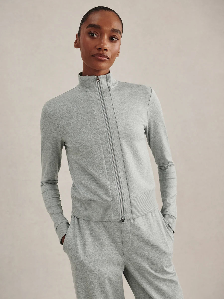 Rufus Cropped Zip-Through Sweat - Blue Green Marl