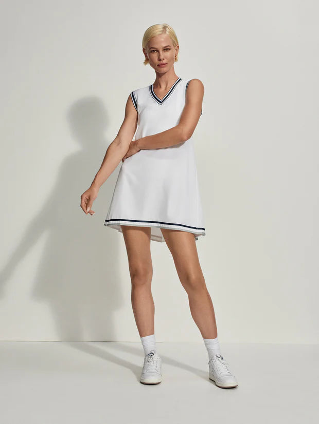 Amanda Court Dress - White/Pearl Blue
