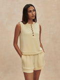 Marla Button Placket Tank - Anise Flower