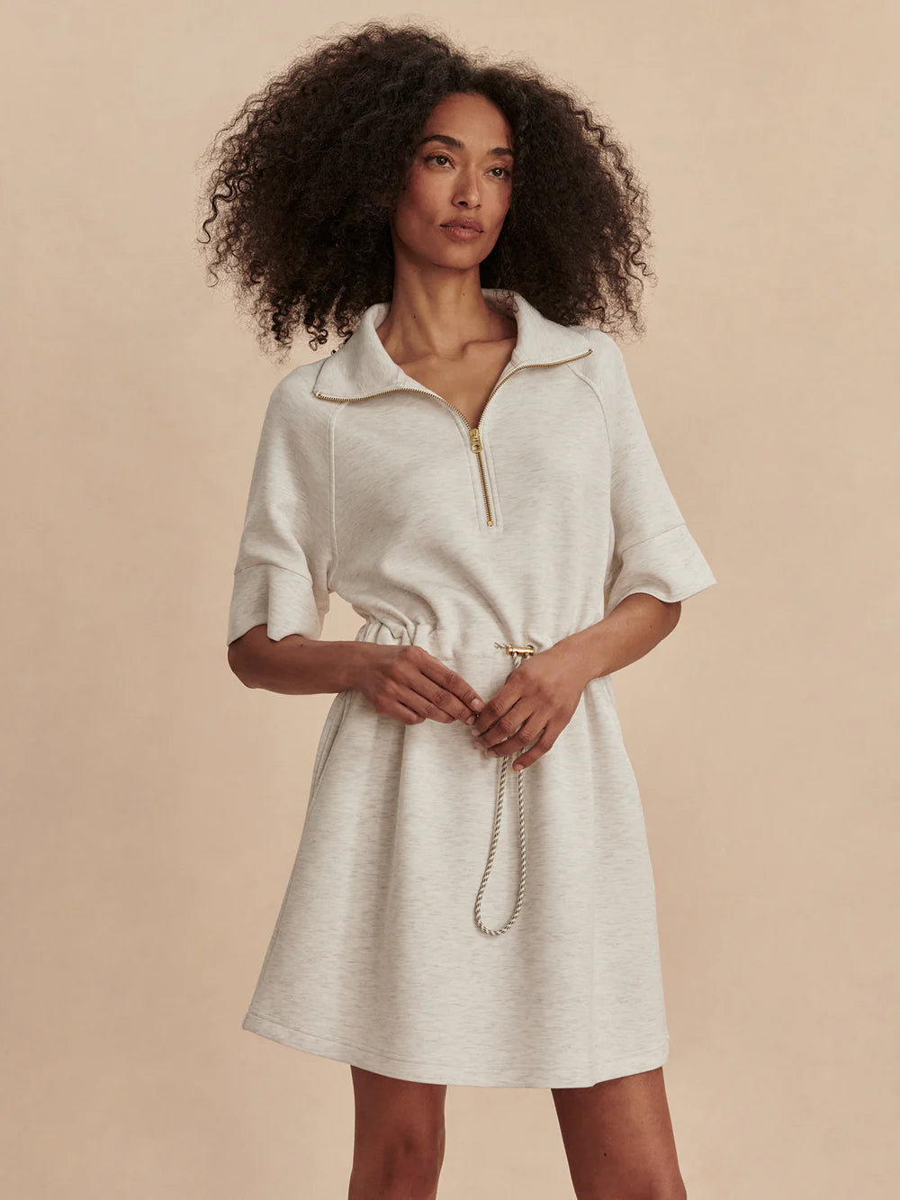 Paisley Half Zip Dress - Ivory Marl