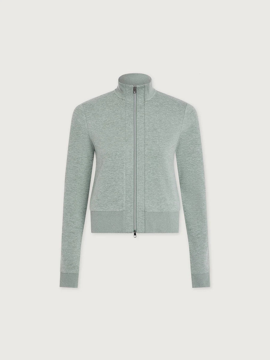 Rufus Cropped Zip-Through Sweat - Blue Green Marl