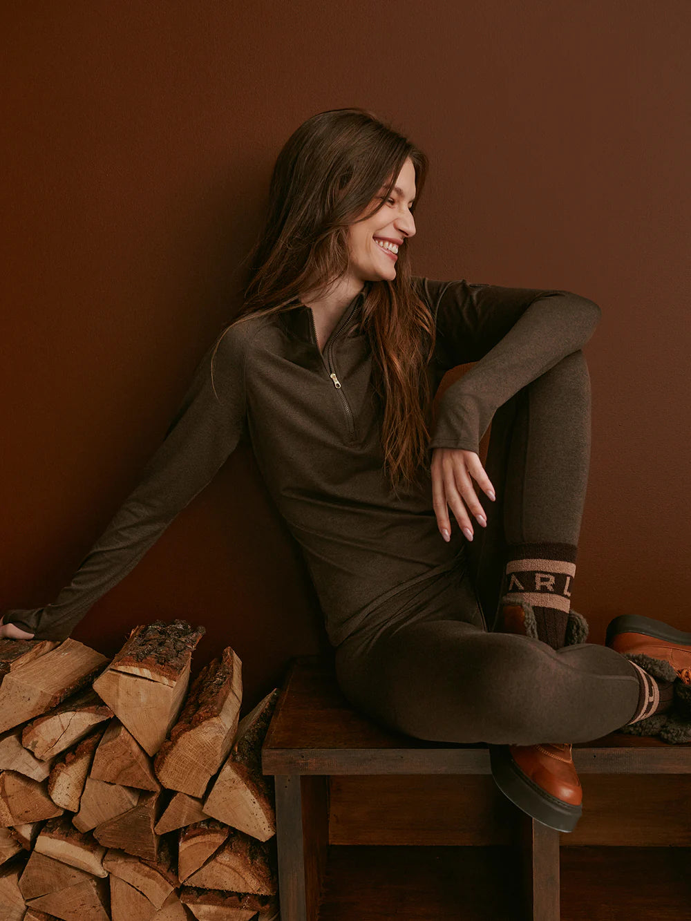 Always Warm Half Zip Base Layer - Deep Chocolate Marl