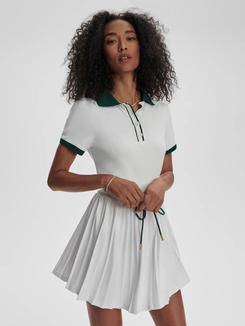 Paloma Court Dress - White/Forest