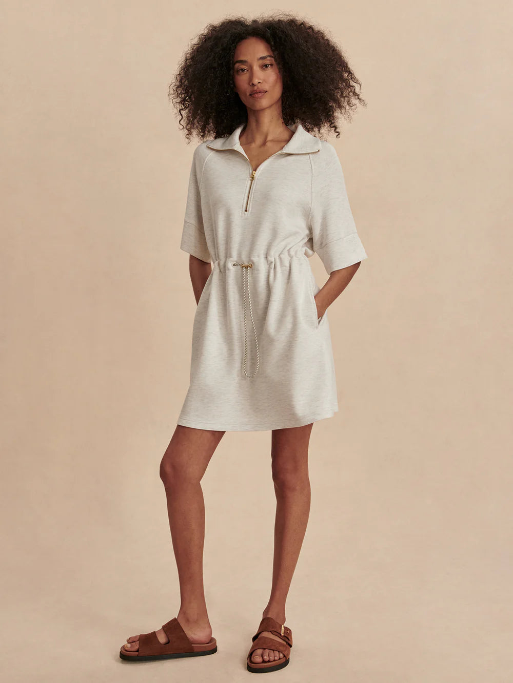 Paisley Half Zip Dress - Ivory Marl