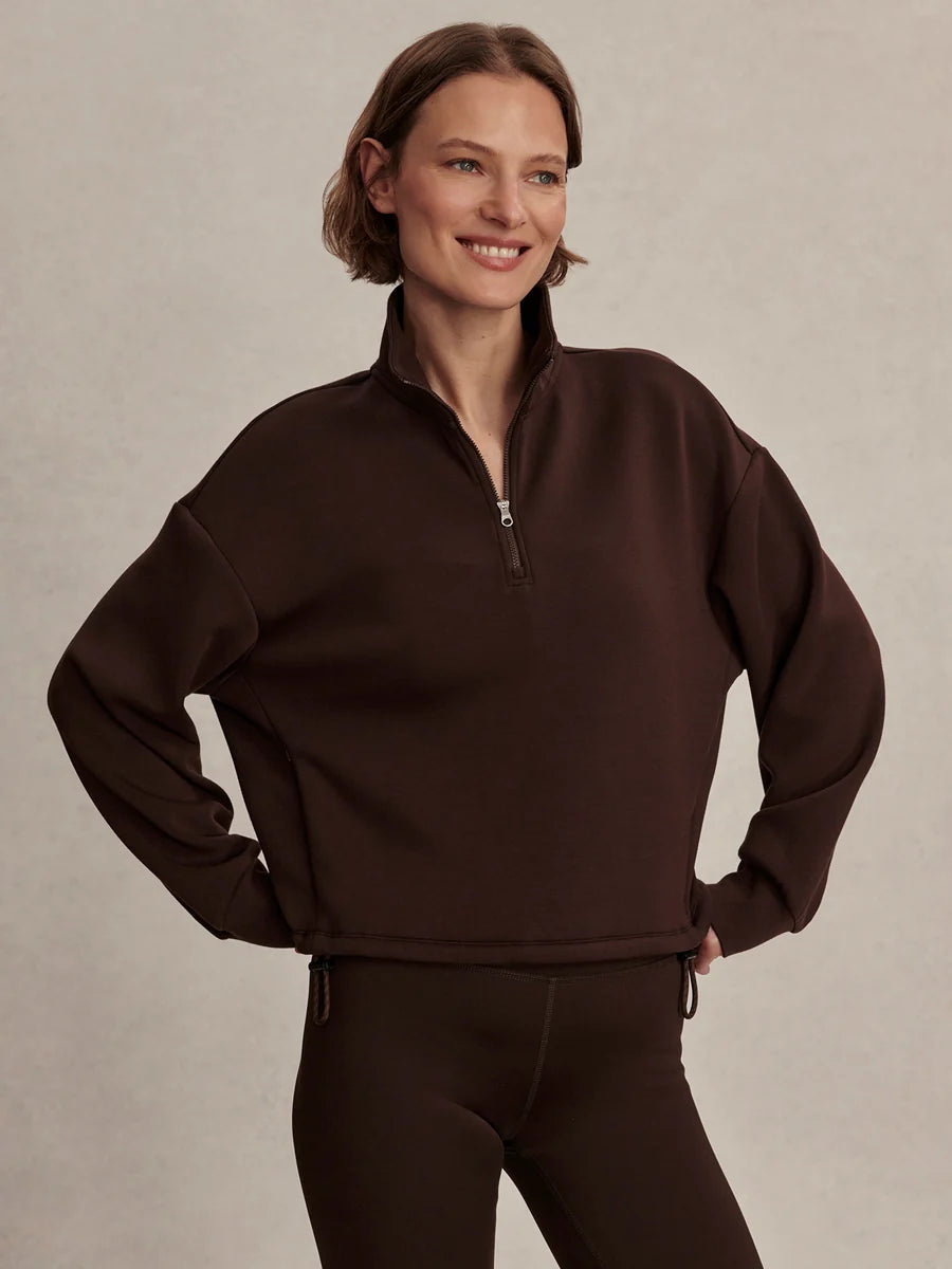 Sian Cropped Half-Zip Sweat - Coffee Bean