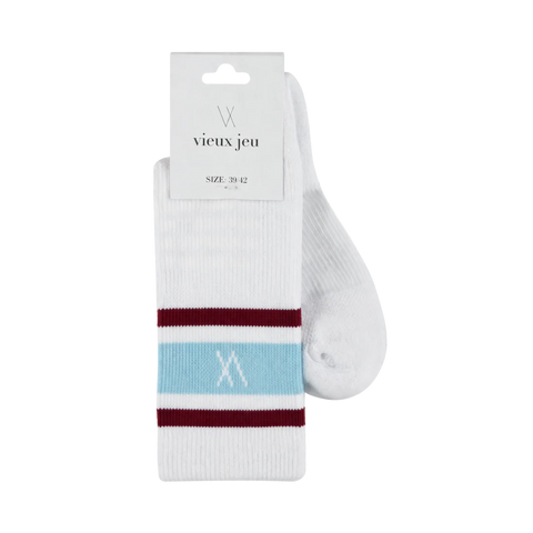Bo Socks - White/Light Blue/Burgundy