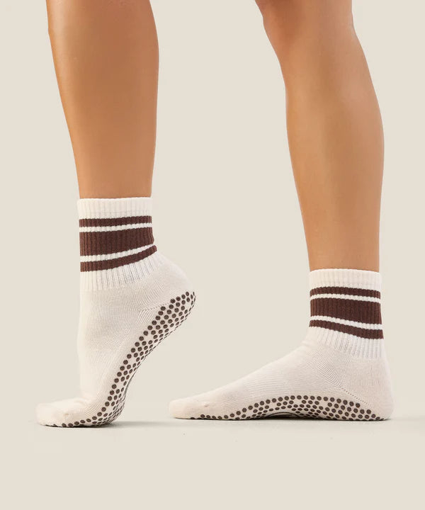 Crew Grip Socks - Oat Espresso Stripe
