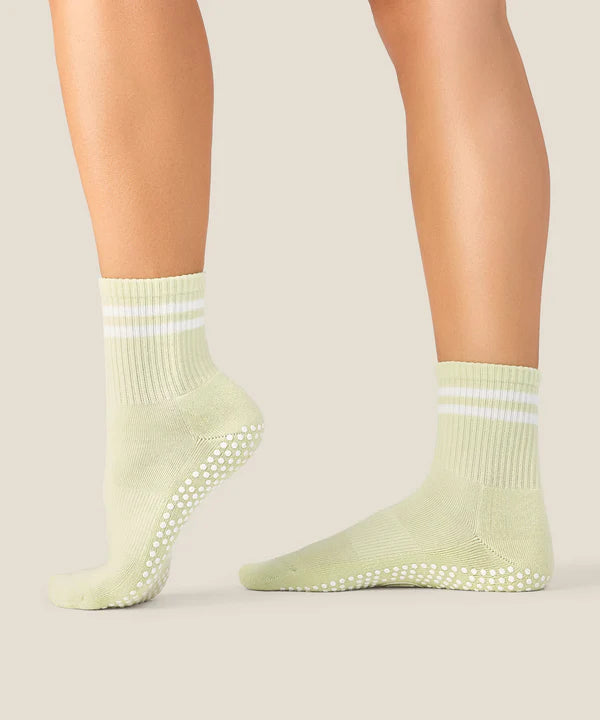 Crew Grip Socks - Matcha Ivory Stripe