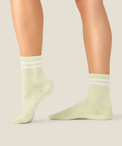 Crew Grip Socks - Matcha Ivory Stripe