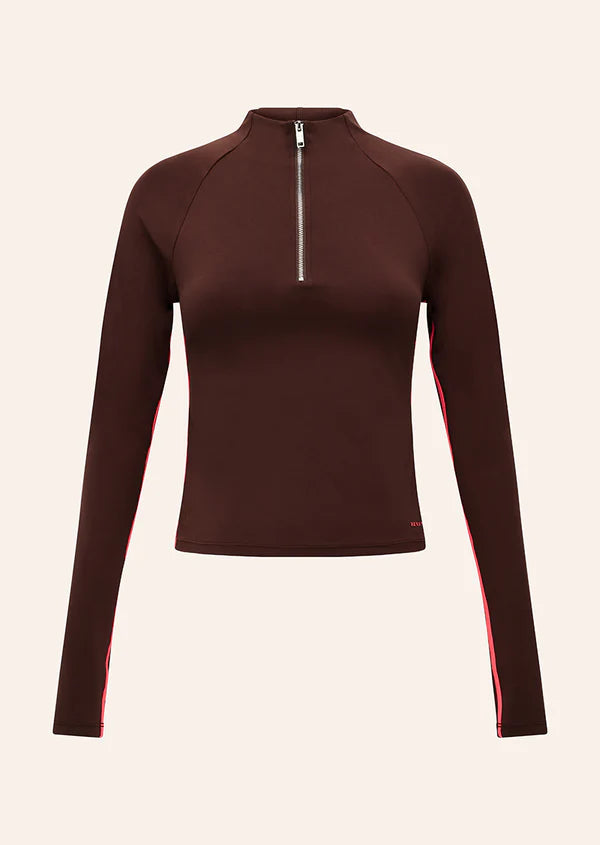Routine Quarter Zip Long Sleeve - Mahogany/Diva Pink