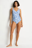 Reef Cross Front Tankini Top - Denim Blue