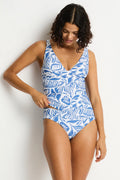 Reef Cross Front Tankini Top - Denim Blue