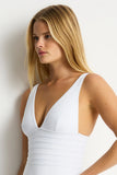 De Luxe Plunge Longline One Piece - White