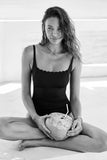 Scallop Square Neck Bralette One Piece - Black