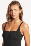 Scallop Square Neck Bralette One Piece - Black