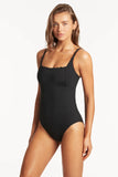 Scallop Square Neck Bralette One Piece - Black