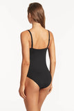 Scallop Square Neck Bralette One Piece - Black