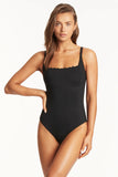 Scallop Square Neck Bralette One Piece - Black