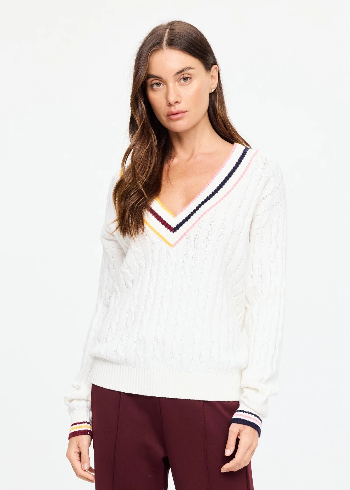 Josette V Neck Knit Sweater - Cream