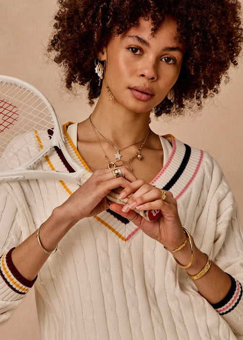 Josette V Neck Knit Sweater - Cream