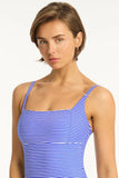 Varsity Square Neck Bralette One Piece - Cobalt