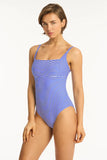 Varsity Square Neck Bralette One Piece - Cobalt