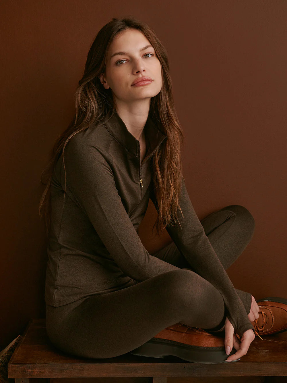 Always Warm Half Zip Base Layer - Deep Chocolate Marl