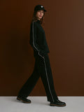 Brushed Rib Straight-Leg Pant - Black/Snow White