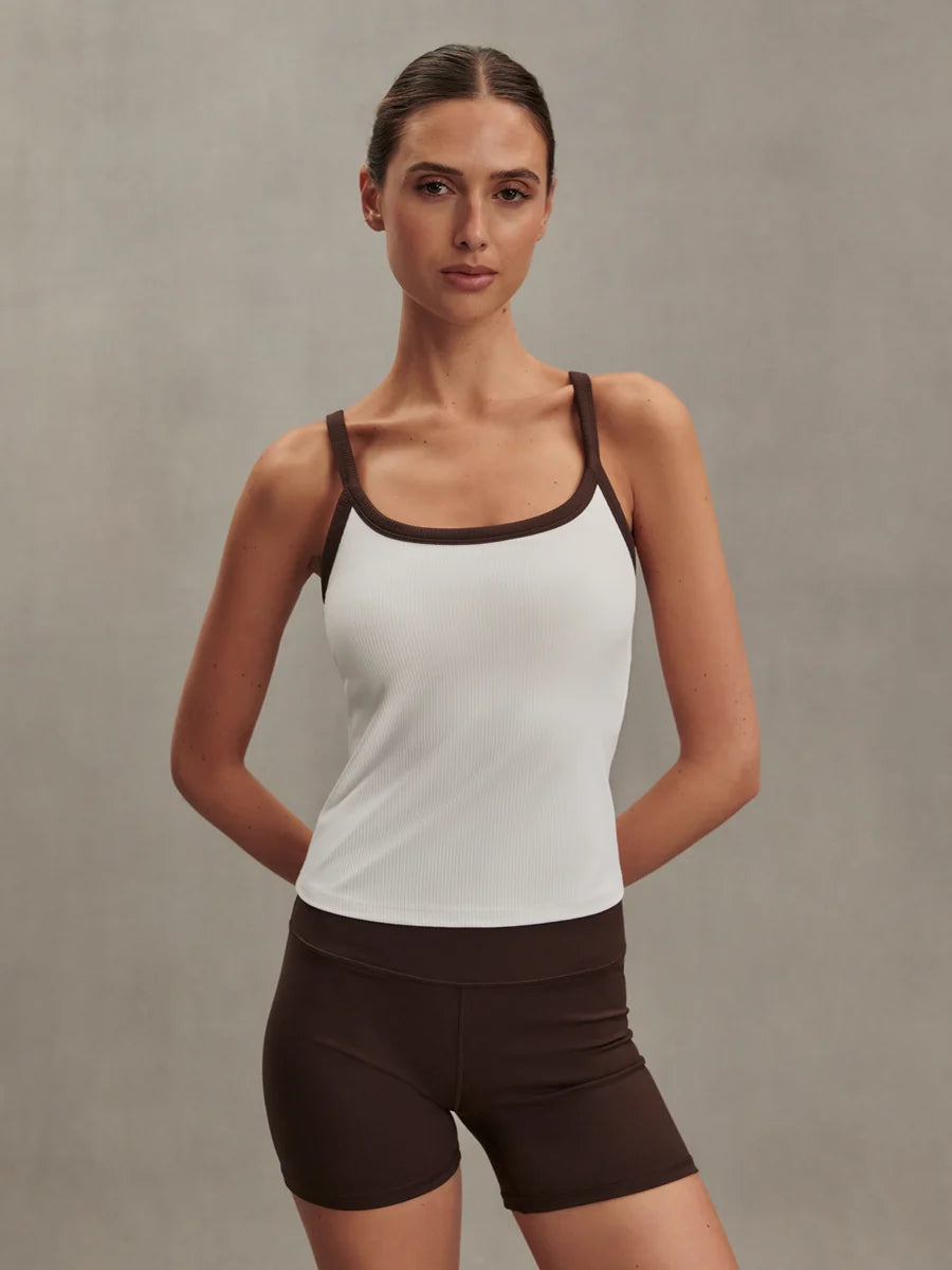 Theon Scoop Neck Tank - White/Coffee Bean