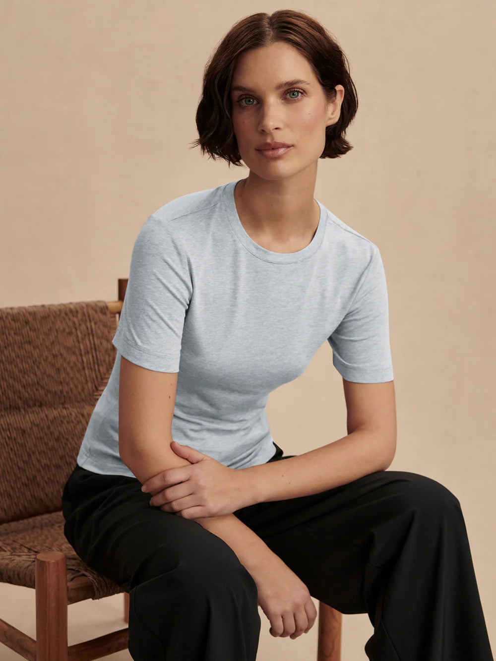 Regina Fitted Tee - Light Grey Marl
