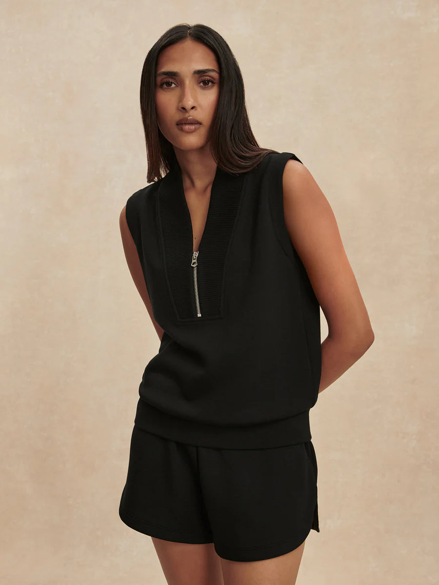 Beau Sleeveless Half-Zip Sweat - Black