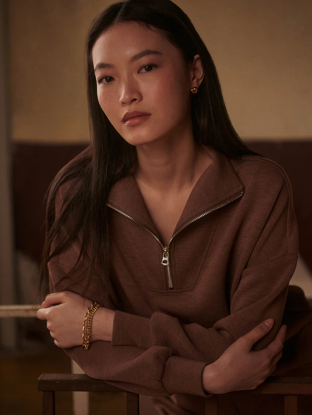Hawley Half-Zip Sweat - Golden Bronze Marl