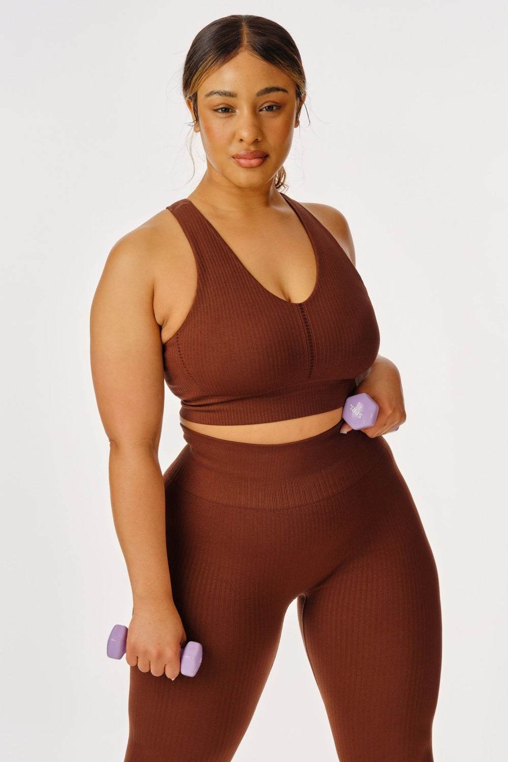 Rise Up Ribbed Recycled Bra - Chocolate
